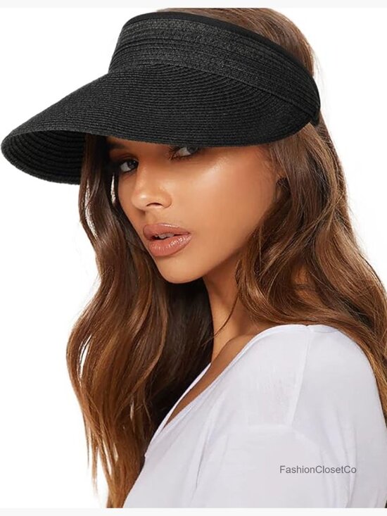 Straw Sun Visor Hat with UPF 80+ Protection, Packable & Adjustable for Travel main image 7